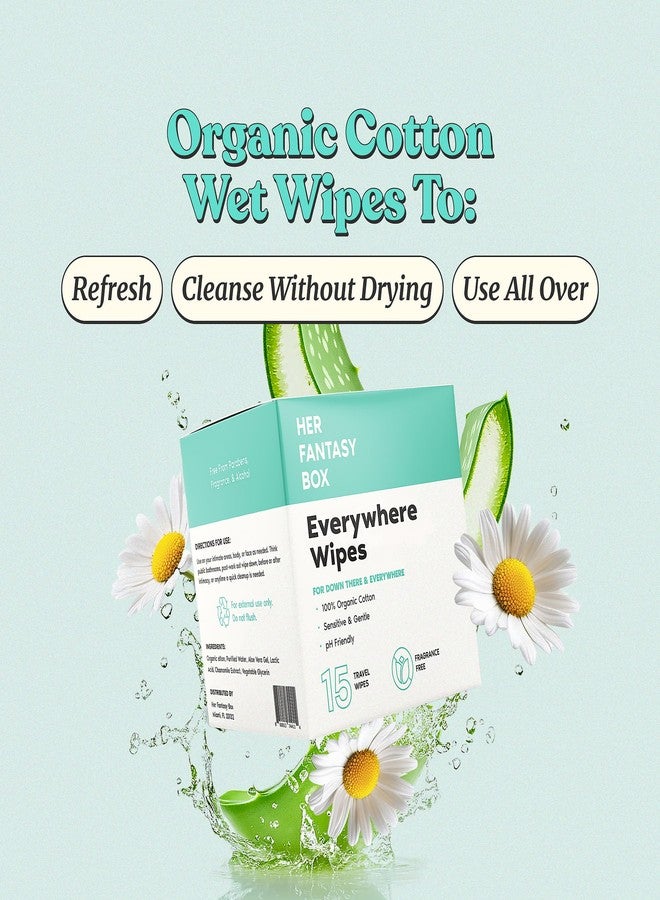 Her Fantasy Box | Everywhere Wipes – 100% Organic Cotton, Gentle & Refreshing, pH-Balanced, Fragrance-Free, Plant-Powered for Body, Face & Intimate Areas, Ideal for Sensitive Skin - 1 Pack, 15 Wipes - Image 2